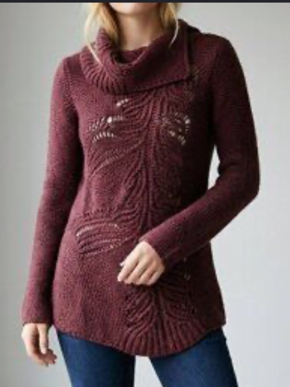 Moth Hadley Pointelle Alpaca Burgundy Open Knit Sweater